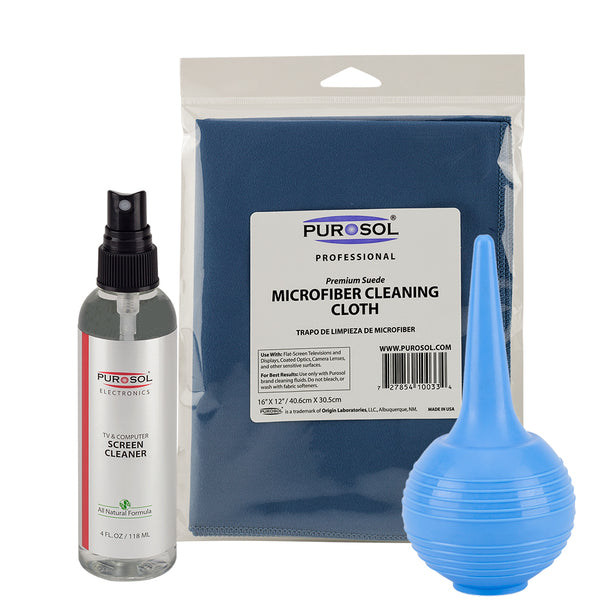 Purosol Screen Cleaning Kit w/ Air Pro, Large Cloth - Purosol Professional Lens and Screen Cleaner 