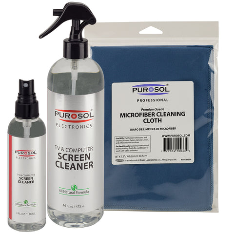 Purosol Screen Cleaning Kit w/ Large Microfiber Cloth - Purosol Professional Lens and Screen Cleaner 