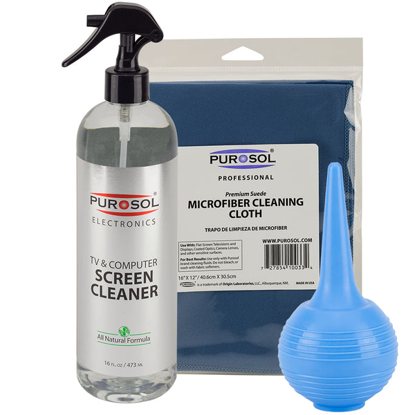 Purosol Screen Cleaning Kit w/ Air Pro, Large Cloth - Purosol Professional Lens and Screen Cleaner 