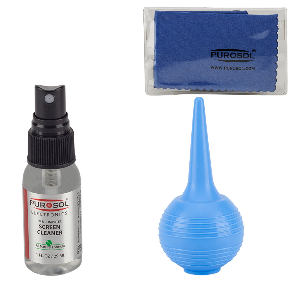 Purosol Screen Cleaning Kit w/ Air Pro, Small Cloth - Purosol Professional Lens and Screen Cleaner 